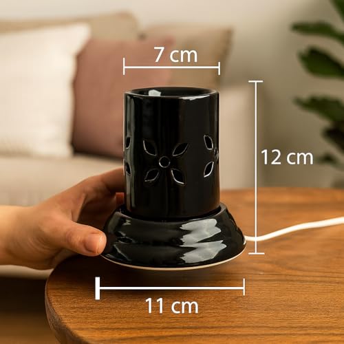 Image of Indian Fragrance Ceramic Electric Aroma Diffuser Lamp| Oil Burner Night Lamp for Home, Bedroom & Office | Decorative Fragrance Diffuser with Warm Light (White, Rose)