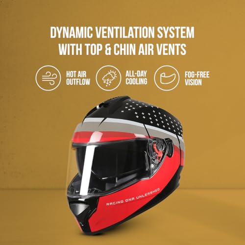 Image of TVS Racing Phantom Series Full Face Dual Visor Helmet for Men | Premium Bike Helmets with ABS Shell, UV Paint | Quick Release System | Aerodynamic Design | DOT & ISI Certified