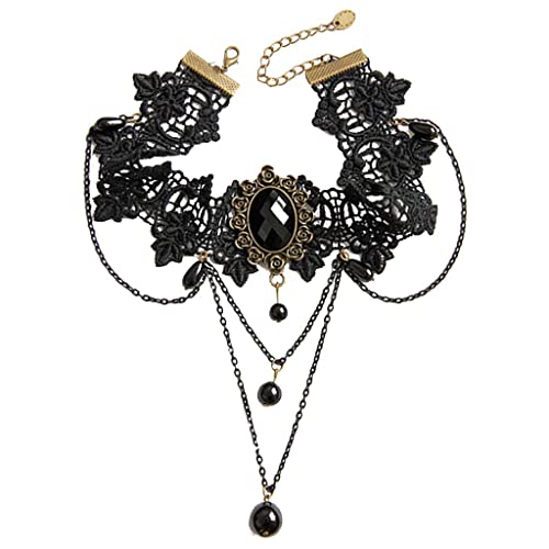 F Fityle Gargantilha feminina Harajuku gótica de renda preta com cordão e pingente de gargantilha