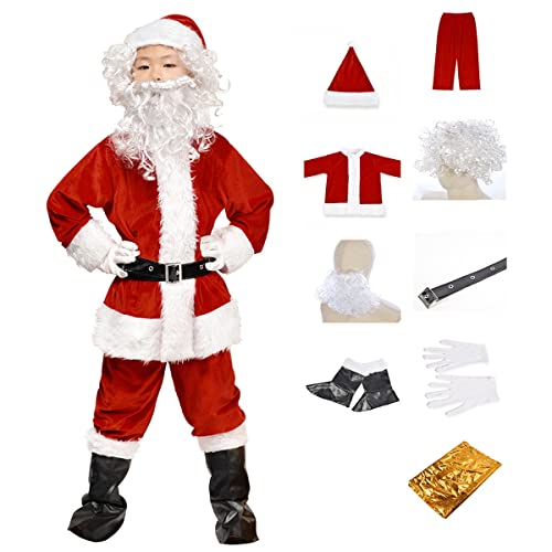 Nsddm Boys Santa Costume Christmas Costumes Santa Claus Cosplay Party Suit for Boy Kids Children 9PCS (Large)