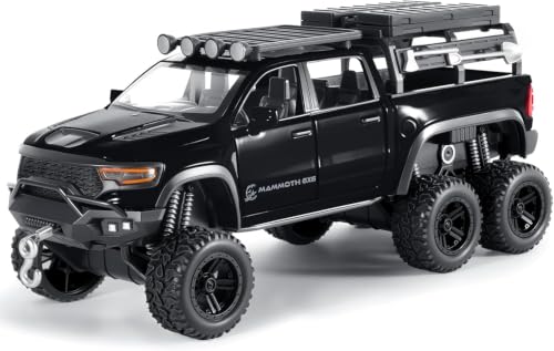 Image of RAM Mammoth Pick-Up Model Car 1:32 Exclusive Alloy Metal Pull Back Die-cast Car Die-cast Metal Pullback Toy car with Openable Doors & Light Music, Multicolour Six Wheel