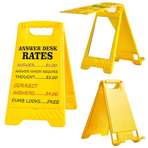 Answer Desk Rates Sign - Funny Office Sign with Phone Stand - Boss & Coworker Gifts Desk Decor Multi-functional Phone Holder Mirror Table Signs Gifts