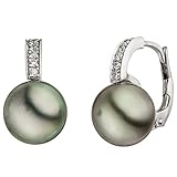 Jobo Damen Ohrhänger 585 Gold Weißgold 12 Diamanten Brillanten 2 Tahiti Perlen Ohrringe