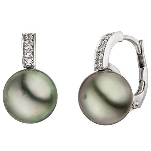 Jobo Damen-Ohrhänger aus 14 Karat 585 Weißgold mit Tahiti-Zuchtperlen und 12 Diamanten