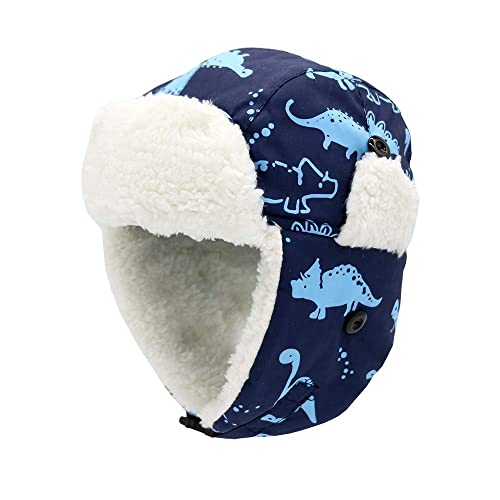 Baby Boy Hats Toddler Winter Hat Sherpa Lined Warm Trapper Hat Fleece Girl Infant Beanie Blue Dinosaur 2-5T #TOP5