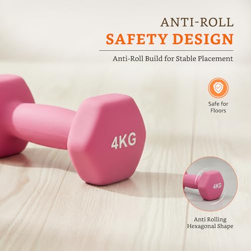 Image of Amazon Brand - Solimo Neoprene Dumbbell 4 Kg, Set of 2 (Light Pink)
