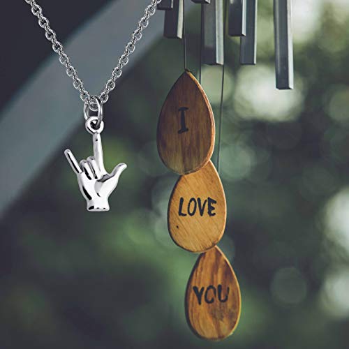 Asl Necklace I Love You Hand Sign Language Charm Pendant Necklace Sign Language Jewelry Interpreter Gift Asl Jewelry Gift For Deaf (Silver) #TOP6