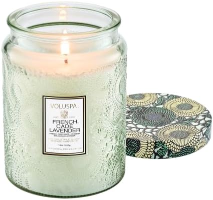 Voluspa French Cade Lavender Large Scented Candle Jar 18 Oz, 100 Hr Burn