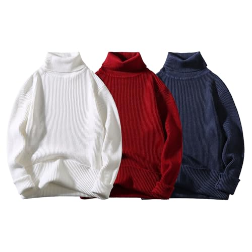 Maiyifu-GJ 3 Pack Men's Slim Fit Turtleneck Pullover Sweater Casual Slim Fit Basic Tops Long Sleeve Thermal Knitted Sweaters
