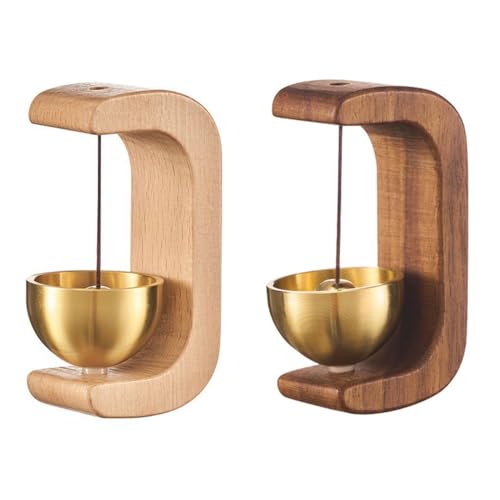 Campanilla de viento de madera, 2 campanillas de puerta en forma de C con parte trasera magnética para el hogar, restaurante, oficina, jardín, entrada, armario, nevera