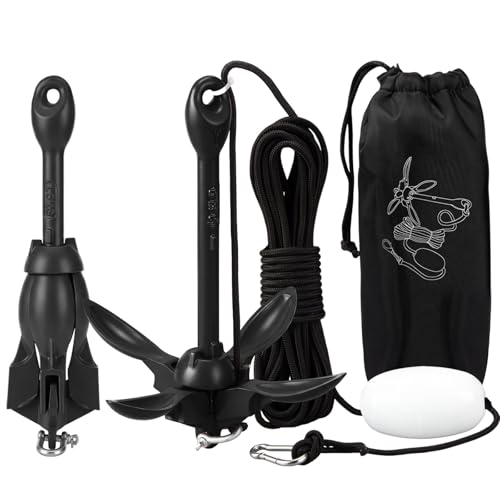 Lounsweer 2 Pack Marine Kayak Anchor Kit 3.3lb Folding Grapnel Anchor Kit Boat Anchor Kayak Fishing Accessories for Small Boats Kayaks Canoe Paddle Boards(Black)