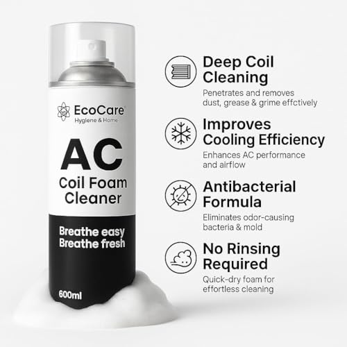 Image of EcoCare Air Conditioner Coil Cleaner | For All Condensers & Evaporators | AC Window Cleaning Coil Foam Spray | Safe On Coils and Fins | Powerful Cleaning Solution For Cooling & Airflow 600ML
