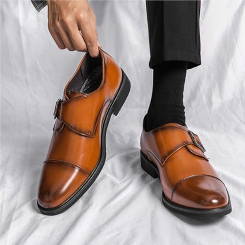 Men Modern PU Leather Oxford Dress Shoes Lace Up Pointed Toe Solid Color Anti Slip Formal Prom Comfortable(Brown,10.5)2