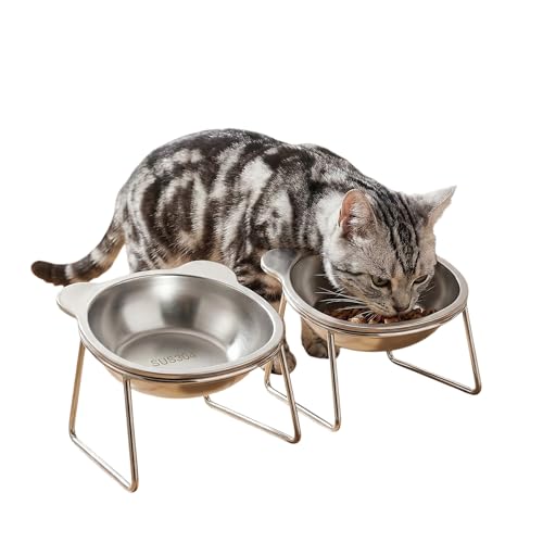 Sterling Whiskers Orthopedic Feeding Bowl, 2 Pack Raised Cat Bowls, 15° Tilted…