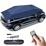 Ombrellone Auto Completamente Automatico, Tettoia Elettrica Pieghevole Auto Esterni, Ombrellone Automatico Carport Pieghevole Mobile, Tripla Resistenza Vento, Connessione Semifissa Blue-4.2*2.3m