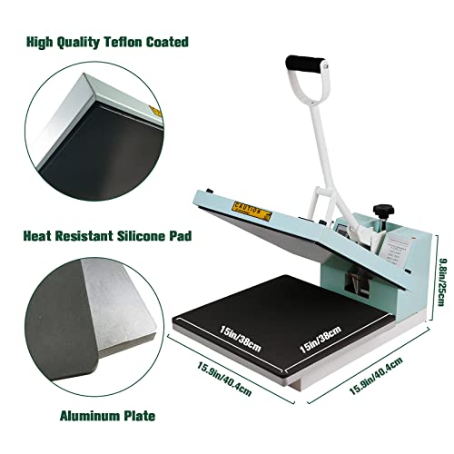 Bettersub Print T-Shirt Machine Diy Digital Industrial Quality Heat Press Machine Clamshell Transfer Sublimation Print Press Machine 15‘’X 15'' Teal #TOP3