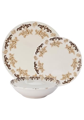 CER-POR Set piatti ROSE BROWN | 18 pezzi floreali marroni porcellana per tavole calde