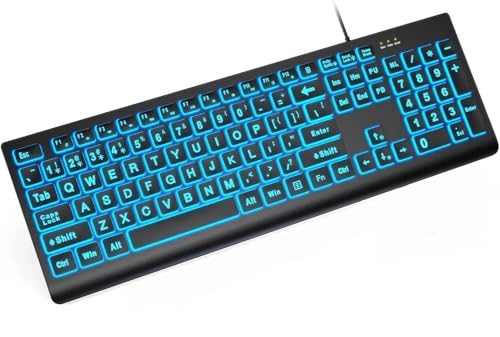 SABLUTE K11PRO Large Print Backlit Keyboard, 3X Larger Font Wired USB Lighted Computer Keyboard with...
