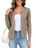 Totatuit Zip Up Sweater for Women Casual Lightweight Zip Front Jacket Long Sleeve No Hood Cardigan Knitted Sweater Line Khaki Medium
