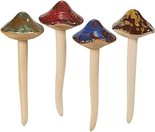 SHUT Garden Decor Statues Figurines Stakes 4pcs Ceramic Mushroom for Garden, Yard, Fairy Lawn Ornament Décor, Pottery