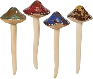SHUT Garden Decor Statues Figurines Stakes 4pcs Ceramic Mushroom for Garden, Yard, Fairy Lawn Ornament Décor, Pottery