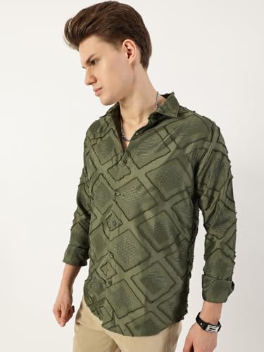 Image of Thomas Scott Men's | Self Design | Full Sleeve | Slim Fit | Polyester | Spread Collar | Casual Shirt