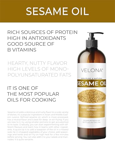 velona Sesame Seed Oil 8 fl oz | 100% Pure and Natural Carrier Oil | Refined, Expeller Pressed | Cooking, Skin, Hair, Body & Face Moisturizing | Use Today - Enjoy Results