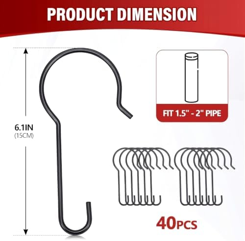 Vincreem 40 Pcs Welding Curtain Hooks Fit 1.5" - 2" Pipe Heavy Duty Black Curtain Hook for Welding Curtains Screen - 2
