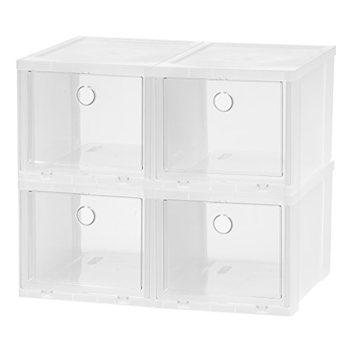 IRIS High Clear Pull Down Front Access Shoe Box, 4 Pack
