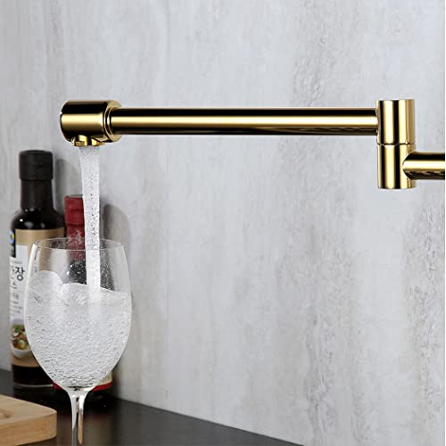 Faucet Pot Filler Faucet Gold, Brass Double Handles Kitchen Mixer Faucet, Deck Mounted Kitchen Sink Faucet, Double Joint Swing Arms Foldable Faucet #TOP4