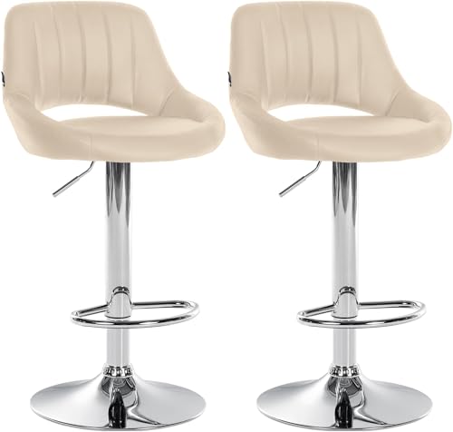 CLP Lot de 2 tabourets de Bar Milet Similicuir I Chaise de Bar pivotante avec Repose-Pieds et Dossier, Couleur:crème, Matériel du Cadre:Métal en Finition...