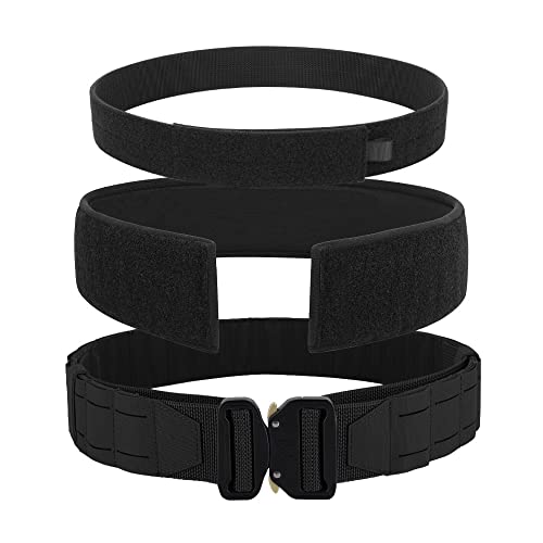 KRYDEX Tactical Battle Belt 2 Inch Quick Release MOLLE Combat Belt with Inner Belt & Back Support Pad (Upgraded Belt-BK, Large)