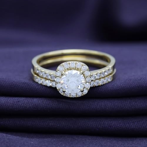 SAVEARTH DIAMONDS 1 Cttw Round Lab Created Moissanite & Lab Grown Diamond Double Halo Bridal Set Wedding Ring In 925 Sterling Silver 10K & 14K Solid Gold (1.00 Cttw),Gift For Her3