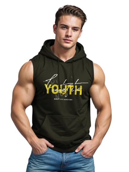 looks united Men Cotton Blend Hooded Sleeveless Vest | Printed Vest for Men | Stylish Vest for Gym | Running, & Other Sports-picture-39