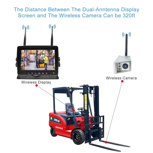 Image of Magnetic Forklift Wireless Backup Cameras with 7 inch Screen Monitor Stable Digital Signal Back Up Camera Wireless with Rear View Camera and Battery Solar Charging