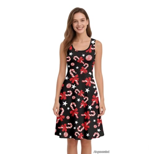 Image of Women Stylish Tank Dresses Sleeveless Round Neck Midi Casual Dress with Pocket for Summer