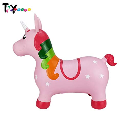 Image of Toy House Kids Bouncy Horse Hopper Inflatable Jumping Pink Unicorn, Ride on Rubber Bouncing Animal Toys (Pump Included)