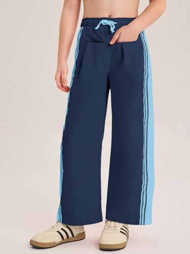 Haloumoning Girls Wide Leg Pants Elastic Waist Palazzo Pants Striped Lightweight Baggy Track Pant 5-14 Years2