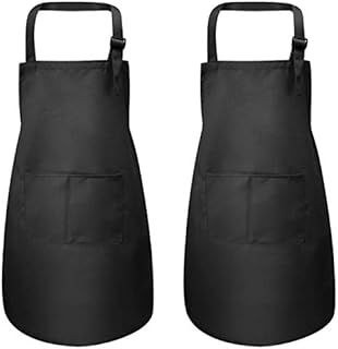 2 Pcs Black Kids Apron with Pockets, Adjustable Children Chef Aprons for Boys Girls, Toddler Kitchen Cooking Garden Bib Aprons, Kids Artist Aprons for Baking Crafting Painting BBQ (7-13 Age)