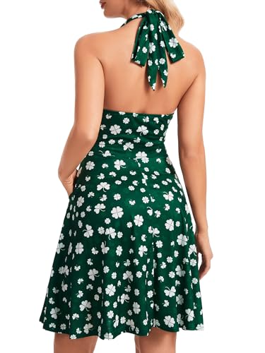 Image of Women's Festival Dress- Halter V Neck Sleeveless Ruffle Mini Dresses with Pocket