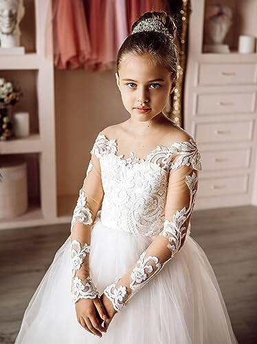JISISANG Flower Girls Lace Tulle Ball Gowns with Bow-Knot First Communion Dresses Tutu Pageant Dress for Wedding Princess2