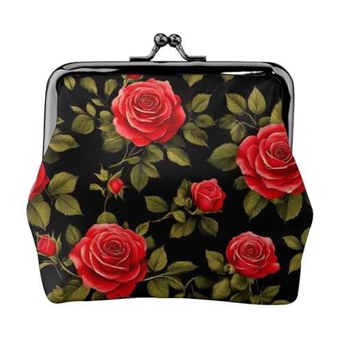 floral flowers black red roses (2) Coin Purse Kiss Lock Change Purse Vintage Trinkets Pouch Small Women Wallet Clutch Purse