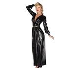 GAYLOP 100% Latex Diva Long Coat Kleid Deep V Front Schnalle Handgemachte Jacke Lange Ärmel Gummi, SCHWARZ, XXL
