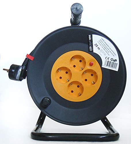 Led Light One Cable alargador con enrollador 3x1,5mm (4 tomas, 25 m) Negro Cover