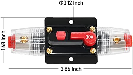 RED WOLF 30 Amp Car Circuit Breakers Fuse Holder Protection Audio Inline Quick Circuit Breaker Fuse Holder Inverter with Manual Reset for Car Boat Audio Solar Inverter System DC 12V-24V (30A)