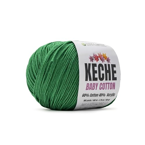 Image of Keche Baby Cotton, 60% Cotton 40% Acrylic Yarn, Soft Cotton Yarn for Crochet and Knitting, Amigurumi Yarn 1 Skein /Ball 1.76 Oz (50g) / 180 Yrds (165m) - Kelly Green