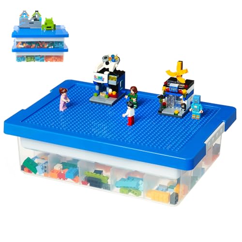 MACOPRO Toys Storage Organizer Box for Lego, Toy Box with Building Plate Lid and Removable Tray, Building Block Storage, Stackable Plastic Organizer Bins