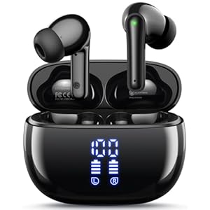 Wireless Earbuds, Bluetooth Ear Buds Headphones, 40H Long Playtime, Stereo Deep Bass, LED Power Display, IPX7, Lightweight in Ear Earphone with Mic for iPhone Android Phone