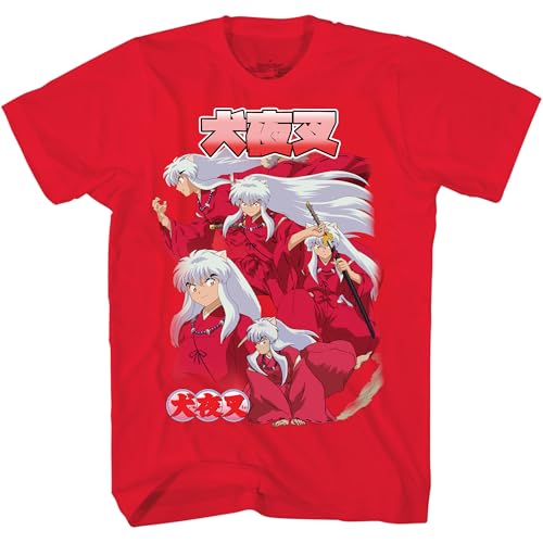 Inuyasha Graphic T-Shirt - Dog Demon Action Pose Anime Shirt Vintage Classic Japanese Manga Apparel for Men & Young Adults Red Tee Unisex Large