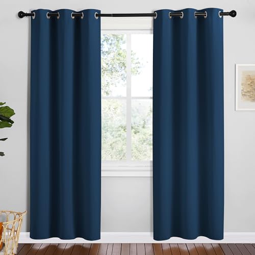 Image of NICETOWN Moroccan Blue Room Darkening Curtains for Kitchen, Set of 2, 42 inches Wide by 78 inches Long, Window Treatment Thermal Insulated Solid Grommet Room Darkening Curtains /Drapes for Bedroom